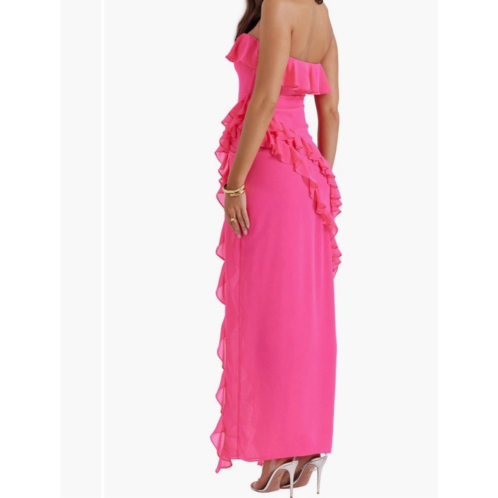 NWT HOUSE OF CB Sarina Ruffle Strapless Maxi Dress Size:L MSRP:$239 - Picture 3 of 11